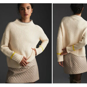 Anthropologie maeve Cream Mock-Neck Color-Tipped Sweater 29850
